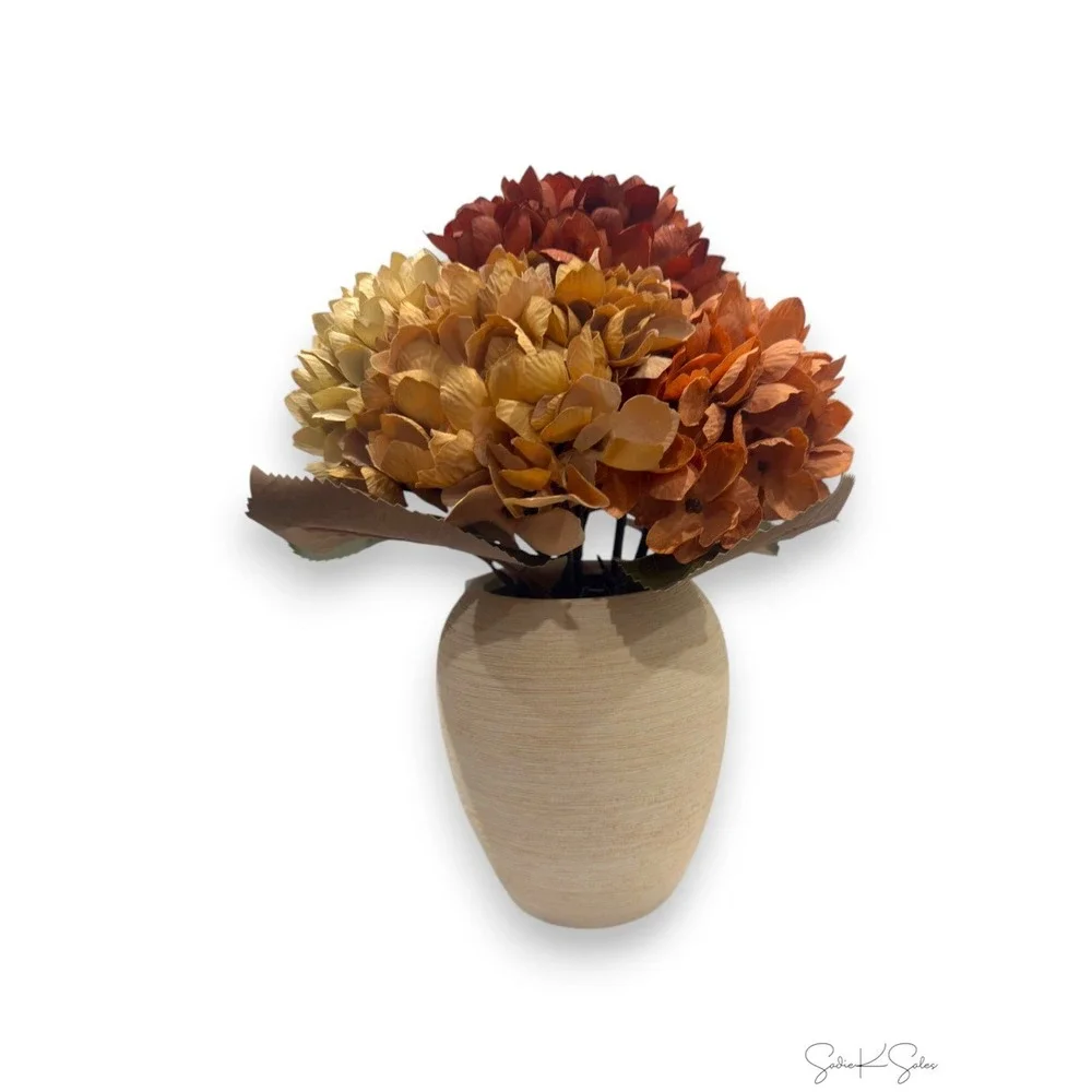 My Texas House Fall Faux Hydrangea Floral Arrangement in Ceramic Vase